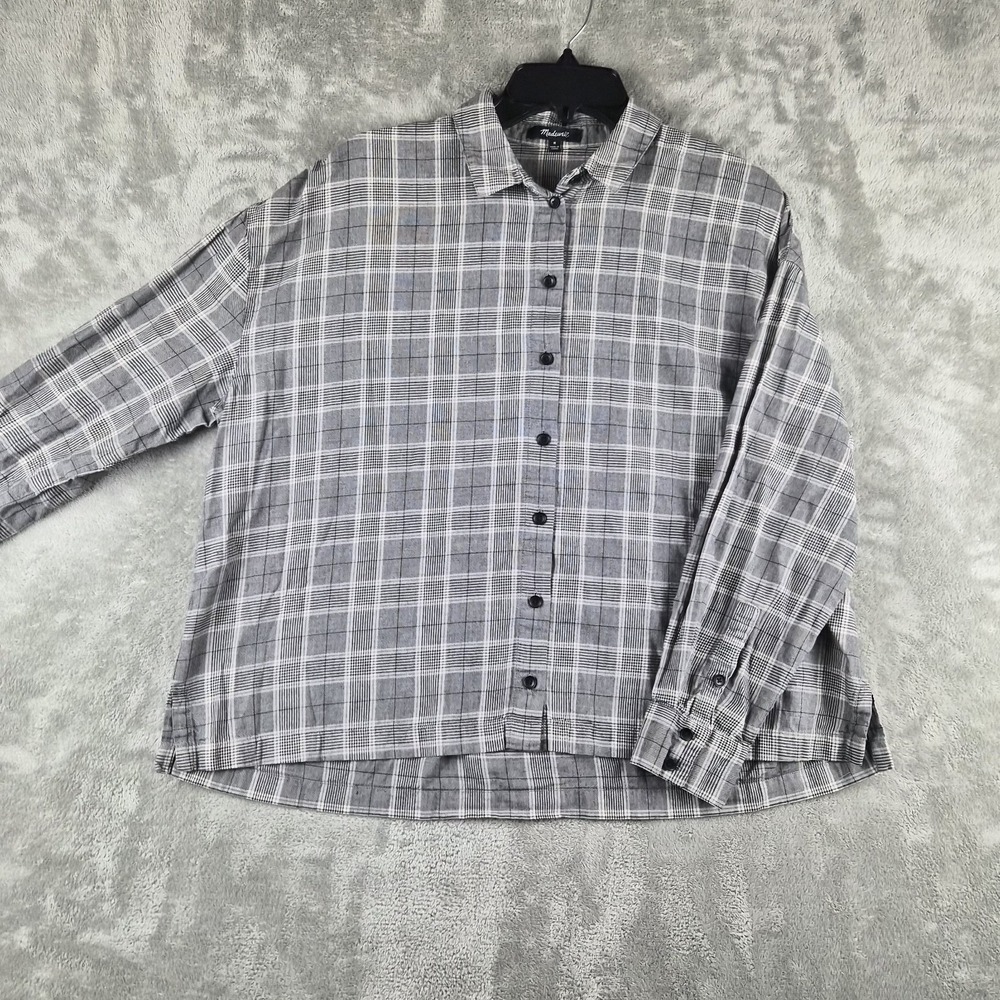 Madewell Shirt Womens Medium Grey Glen Plaid Button Up Cotton Oversized Preppy
